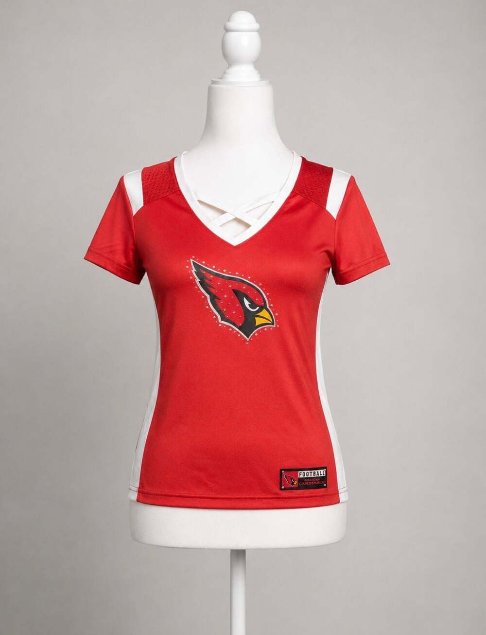 Majestic Arizona Cardinals Women’s Large Rhinestone Logo V-Neck NFL Shirt